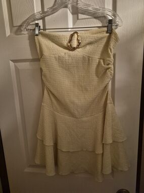 American Girl Strapless Cream Mini Dress with Gold Accent Buckle